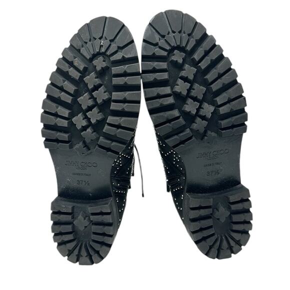 Jimmy Choo Cruz Leather Star Studded Combat Boots Black Size 37.5 - Picture 8 of 11